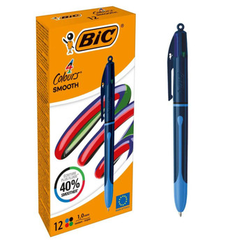 Bic Pack of 12 Assorted Colour Smooth Black Barrel Ballpoint Pen 524095