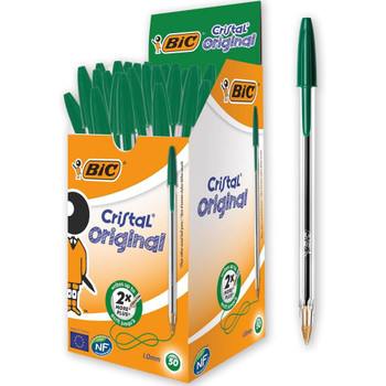 Bic Pack of 50 Cristal Green Ballpoint Pen 1.0mm Medium Tip 8373629