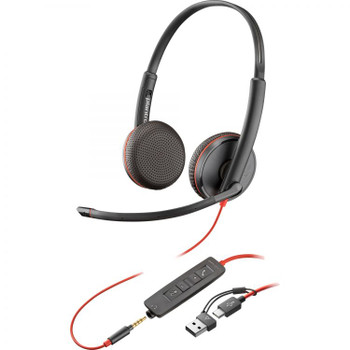 HP Poly Blackwire C3225 3.5mm and USB UC Stereo Headset with USB-A to C Adaptor HPC3225