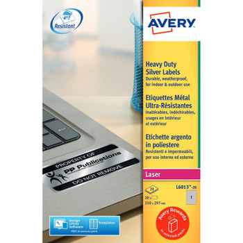 Avery L6013-20 Resistant Labels 20 sheets - 1 Labels per Sheet AVERYL6013