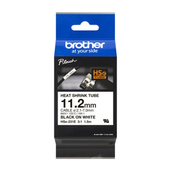 Brother HS-e231E 11.2mm Black on White Heat Shrink Tube HSE231E