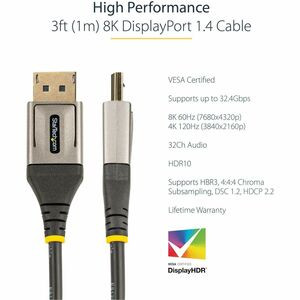 Startech 3Ft 1M Vesa Certified Displayport 1.4 Cable 8K 60Hz Hdr10 Uhd 4K 120Hz DP14VMM1M