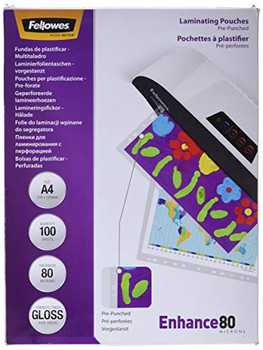 Fellowes 54525 A4 Pre-Punched 80 Micron Laminating Pouch 100pk 5452502