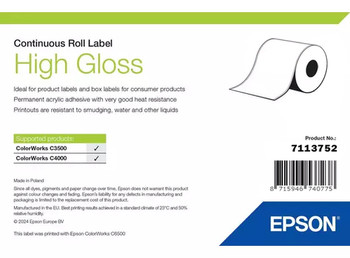 Epson High Gloss Label Continuous Roll 51mm X 33M. Label Type: Self-Adhesive Pri 7113752