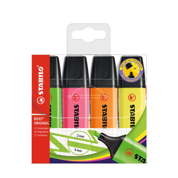 Stabilo BOSS ORIGINAL Highlighter Pack of 4 Assorted Colours BOSSHIGH4ASST