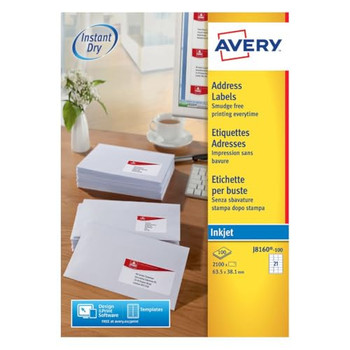 Avery J8160-100 QuickDry Address Labels 100 sheets - 21 Labels per Sheet AVERYJ8160-100