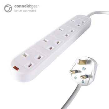 connektgear 2m 4 Way Surge Protected Power Extension Block -  Plug to 4 x  S 27-4020S
