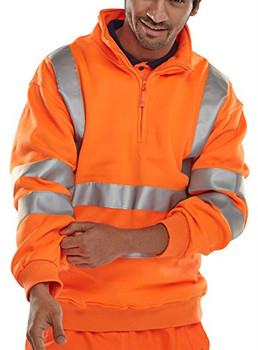 Beeswift Essential Quarter Zip Sweatshirt Hi-Vis Jumper Orange Size XL BSZSSENORXL