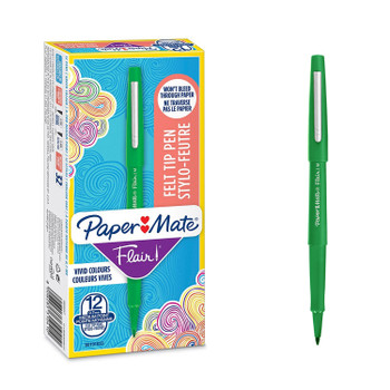 Paper Mate S0191033 Flair Pen 0.7 - 1mm Medium Tip Green Ink Box of 12 S0191033