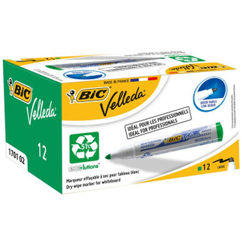 Bic Pack of 12 Ecolutions Velleda1701 Whiteboard Marker Bullet Tip Grn 525827