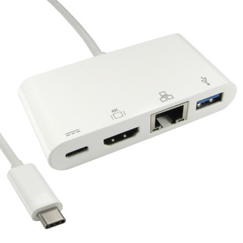 Cables Direct 15cm Leaded USB Type-C to HDMI USB & Gigabit Adapter with PD Funct USB3C-HDMI-COMBO