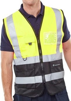 Beeswift Hi-Vis Two Tone Executive Id Vest Saturnyellow/Black Size M HVWCTTSYBLM