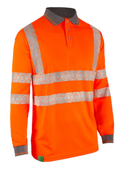Beeswift Envirowear Hi-Vis Long Sleeve Recyclable Polo Shirt Orange Size M EWCPKLSORM