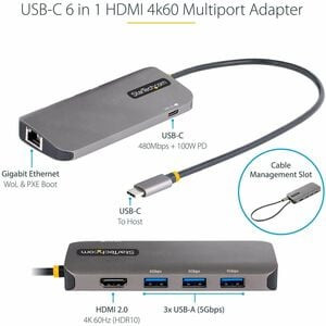 Startech Usb C Multiport Adapter 4K 60Hz Hdmi Hdr10 Video 3 Port 5Gbps Usb 3.2 H 127B-USBC-MULTIPORT