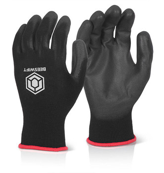 Beeswift Pu Coated Gloves Black Size L EC9NBLL