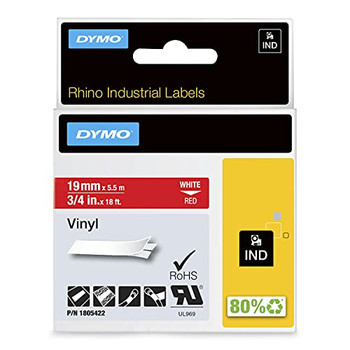 Dymo 1805422 19mm White on Red 1805422