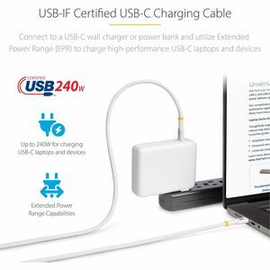 Startech 3M White Usb-C Charging Cable Usb-If Certified Usb C Cable 240W Pd Epr USB2EPR3MW