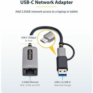 Startech 2.5Gbe Usb-C To Ethernet Adapter With Usb-A Converter Nbase-T Nic Usb 3 U2GA-USB-C-ETHERNET