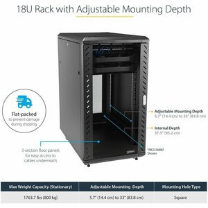 Startech 4-Post 18U Server Rack Cabinet 19" Data Rack Cabinet for Computer / It RK1836BKF