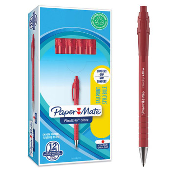 Paper Mate S0190413 Flexgrip Ultra Retractable Ballpoint Red Pen 1mm Box of 12 S0190413