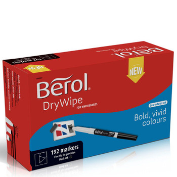 Berol Dry Wipe Whiteboard Marker Pens Black Fine Tip Pack of 192 1984905