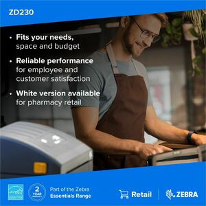 Zebra Zd230 Desktop Thermal Transfer Printer Monochrome Label/Receipt Print Usb ZD23042-31EG00EZ