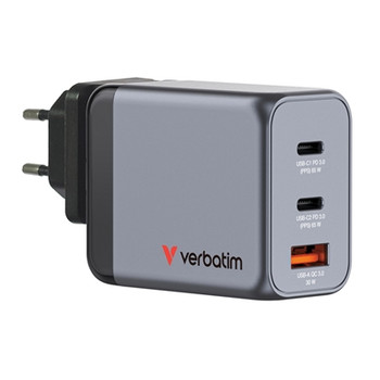 Verbatim 32201 Gnc-65 Gan Charger 65W With 2 X Usb-C Pd 65W / 1 X Usb-A Qc 3.0 E 32201