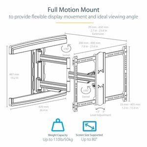Startech Tv Wall Mount for Up To 80" Vesa Mount Displays Low Profile Full Motion FPWARTS1