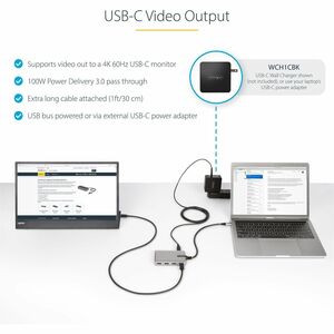 Startech 4-Port Usb-C Hub With Usb-C Dp Alt Mode Video Output 3X Usb-A 1X Usb-C HB31C3A1CDPPD3