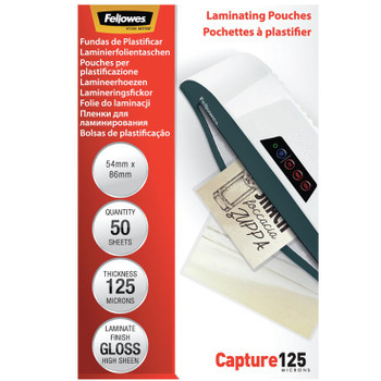 Fellowes Glossy 125 Micron Card Laminating Pouch - 54x86mm 5396602
