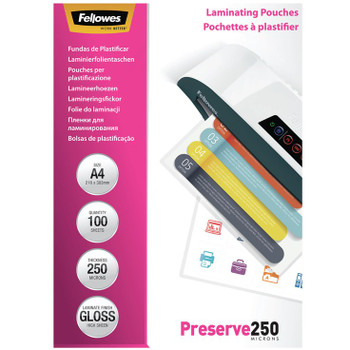 Fellowes A4 Glossy 250 Micron Laminating Pouch - 100 pack 5401802