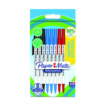Paper Mate 2187680 Kilometrico Recycled Assorted Ball Pen pack of 8 pens 2187680