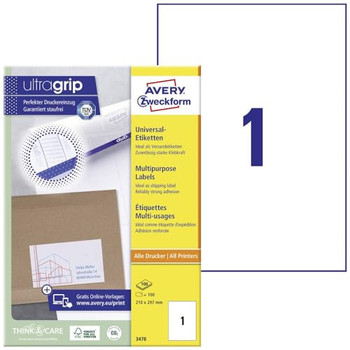 Avery 3478 Multipurpose Labels 100 sheets - 1 Label per Sheet AVERY3478