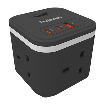 Fellowes Power Cube with 3 Power Socket Extension USB-A & USB-C Ports Black 100136979