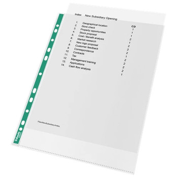 Esselte Green Spine Punched Pockets A4 Top Opening - Embossed. Pack 100 628531 628531