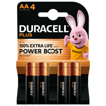 Duracell AA Plus Alkaline 150% Extra Life Power Boost 1.5V Pack of 4 5019171