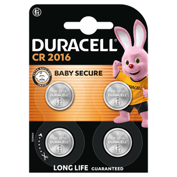 Duracell CR2016 3v Lithium Coin Cell Batteries Pack of 4 5019696