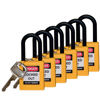 Brady SFTY PADLOCK NYLON 38MM SHA YELLOW 6/PAC Safety Padlocks - Nylon SFTY PADLOCK NYLON 38MM SHA YELLOW 6/PAC