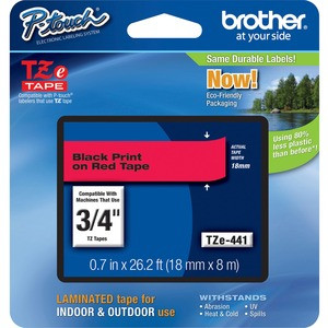 Brother Laminated Tape 18Mm. Label Colour: Black On Red Tape Type: Tze Product C TZE441