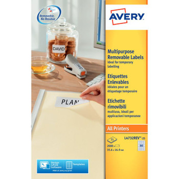 Avery L4732REV-25 35.6 x 16.9mm Mini Multipurpose Labels 25 Sheets - 80 Labels p AVERYL4732REV25