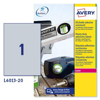 Avery L6013-20 Resistant Labels 20 sheets - 1 Labels per Sheet AVERYL6013