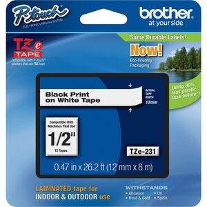 Brother Tze-221 Laminated Tape 9Mm X 8M Black On White TZE231