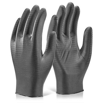 Beeswift Glovezilla Nitrile Disposable Gripper Gloves Powder Free Black Size L GZNDG10BLL