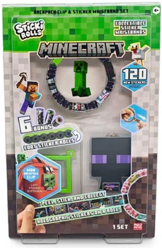 Sticki Rolls Minecraft Sticker Wristband & Backpack Clip - 120 Stickers SRMC400