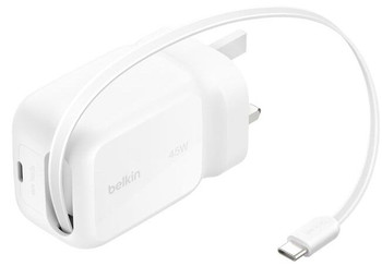 Belkin Retractable GaN Wall Charger 45W WCH023MYWH