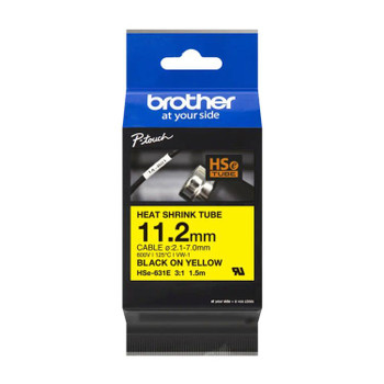 Brother HSE-631E 11.2mm Black on Yellow Heat Shrink Tube HSE631E