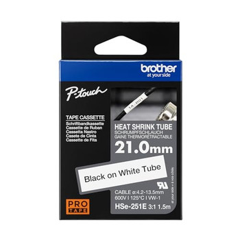 Brother HSE-251E 21mm Black on White Heat Shrink Tube HSE251E