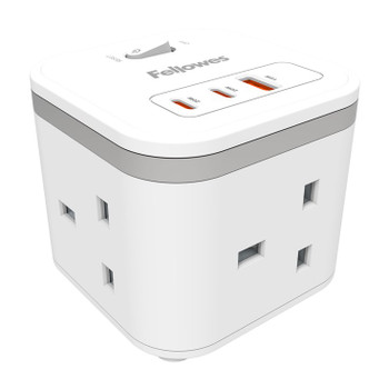 Fellowes Power Cube with 3 Power Socket Extension USB-A & USB-C Ports White 100137166