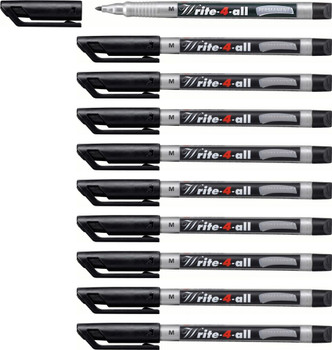 Stabilo Write-4-all Permanent Marker Pen Medium Pack of 10 Black WRITE4ALLMED10