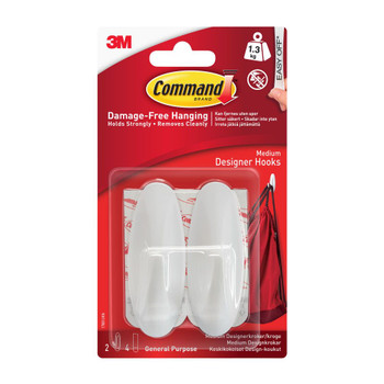 Command Pack of 2 Medium Oval Hooks With Command Strips White 7100348965
